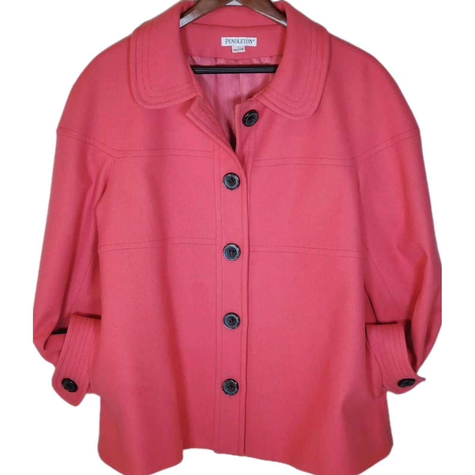 Pendleton VINTAGE Pendleton Jacket Women L 100% Virgin Wool Salmon-Pink Coral Made USA Button Pocket Lined Breathing Classics Women's Jacket Size L / US 10 / IT 46 - 2 Thumbnail