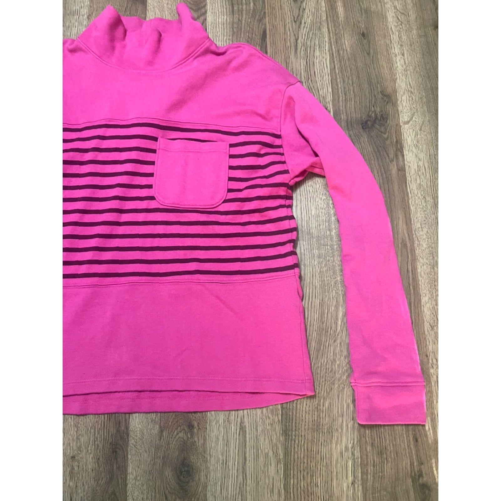 Croft & Barrow Croft & Barrow Shirt Womens Size Small Turtleneck Long Sleeve Pink Brown Striped Casual Modern Fall Spring Summer Size S / US 4 / IT 40 - 4 Thumbnail