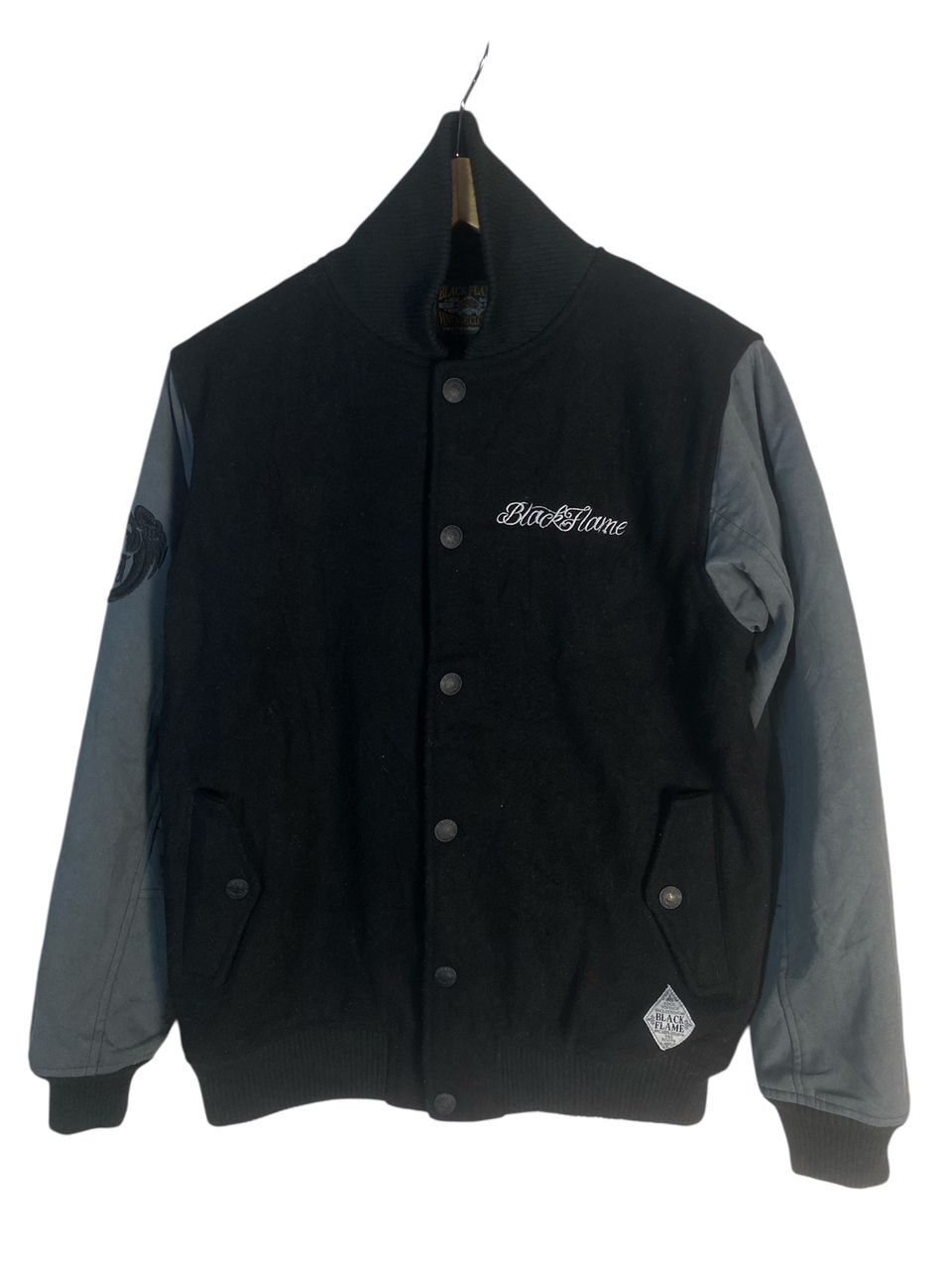 Japanese Brand Unisex🔥black flame embroidered logo varsity jacket Size US M / EU 48-50 / 2 - 2 Thumbnail
