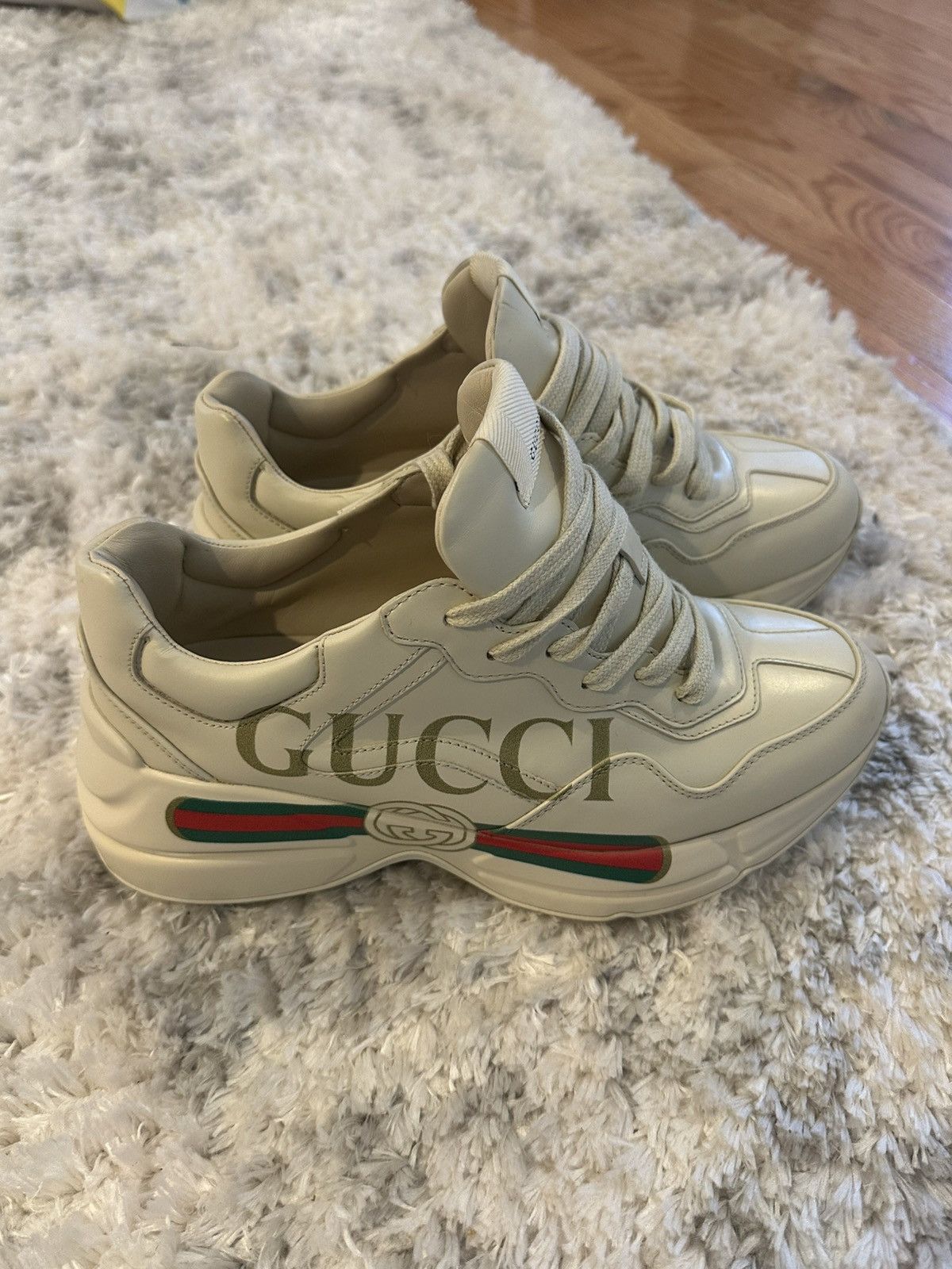 Gucci Rhyton Gucci Logo leather sneaker Size US 8.5 / IT 38.5 - 1 Thumbnail