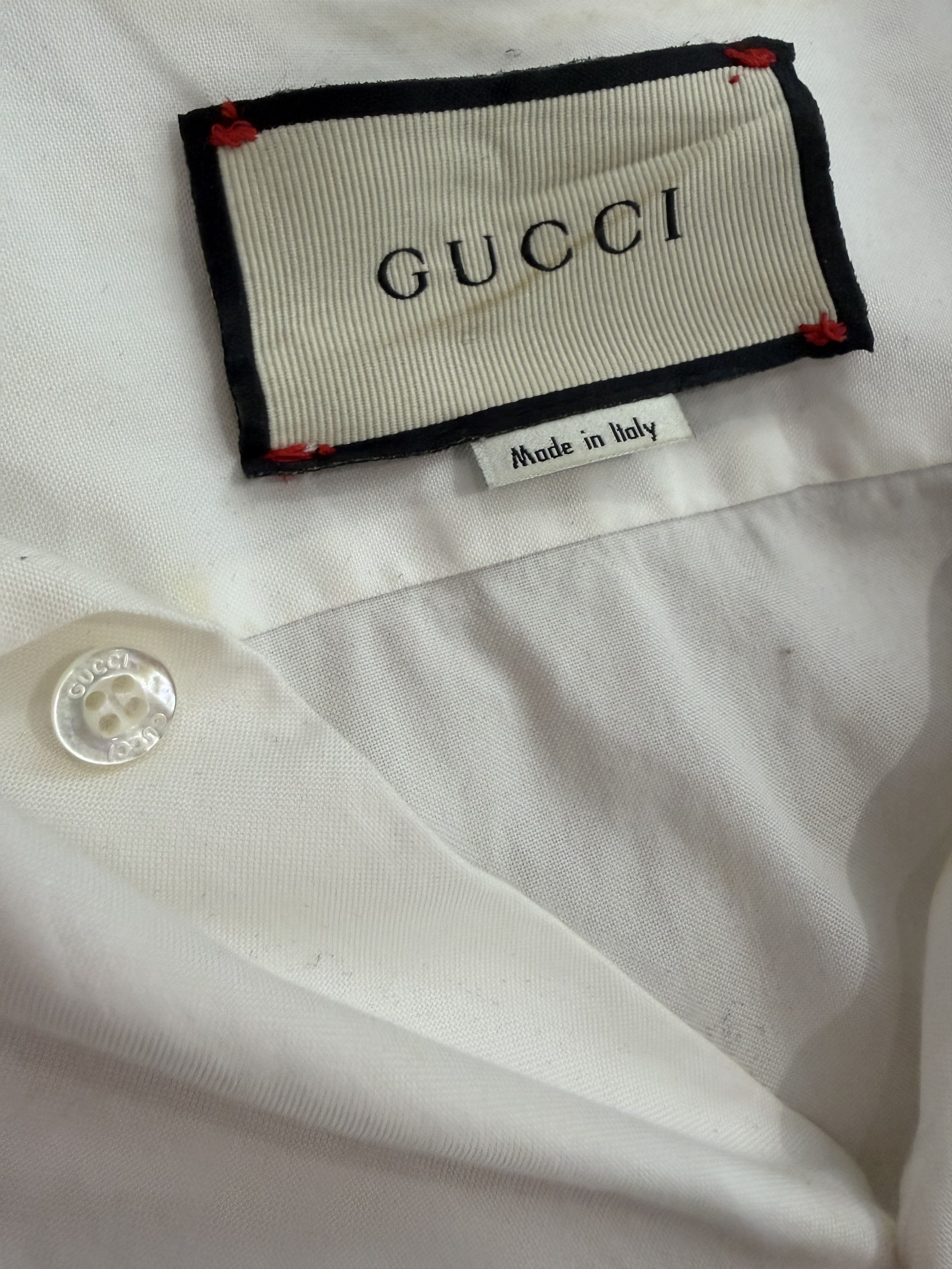 Gucci Gucci White Embroidered Collar Button-Up Shirt Size US M / EU 48-50 / 2 - 4 Thumbnail