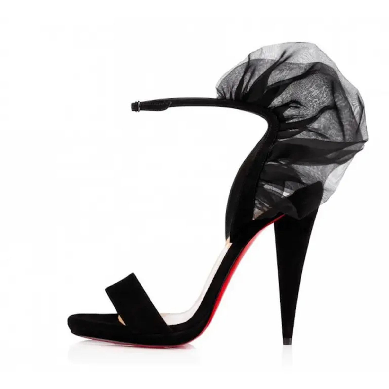 Christian Louboutin Jacqueline De 120 Black Suede Ankle Strap Cone Heel Pump 37 Size US 7 / IT 37 - 5 Thumbnail
