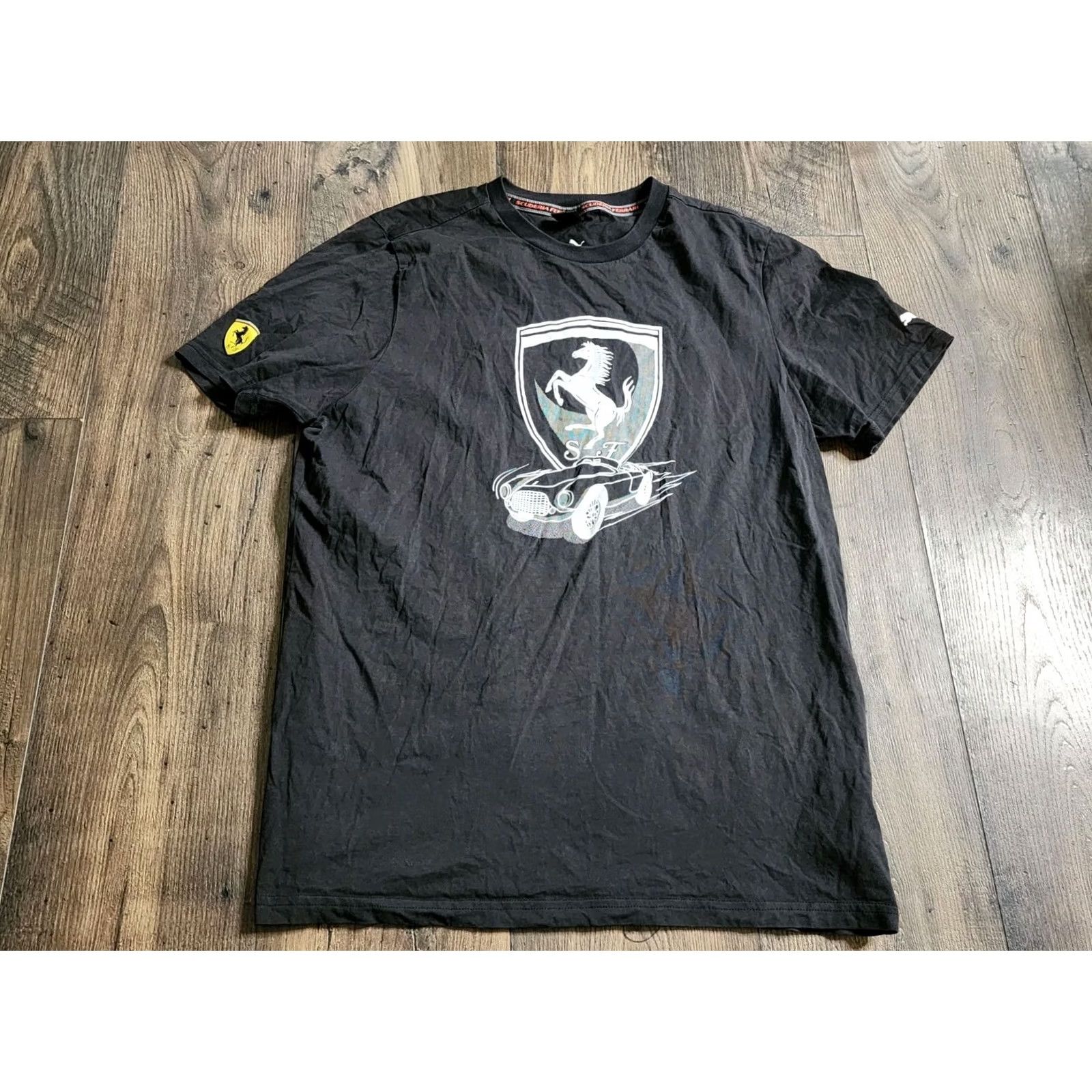 Puma Mens L Puma T Shirt Black Scuderia Ferrari Race Team Big Logo Crew Neck Short Sleeve Size US L / EU 52-54 / 3 - 4 Thumbnail