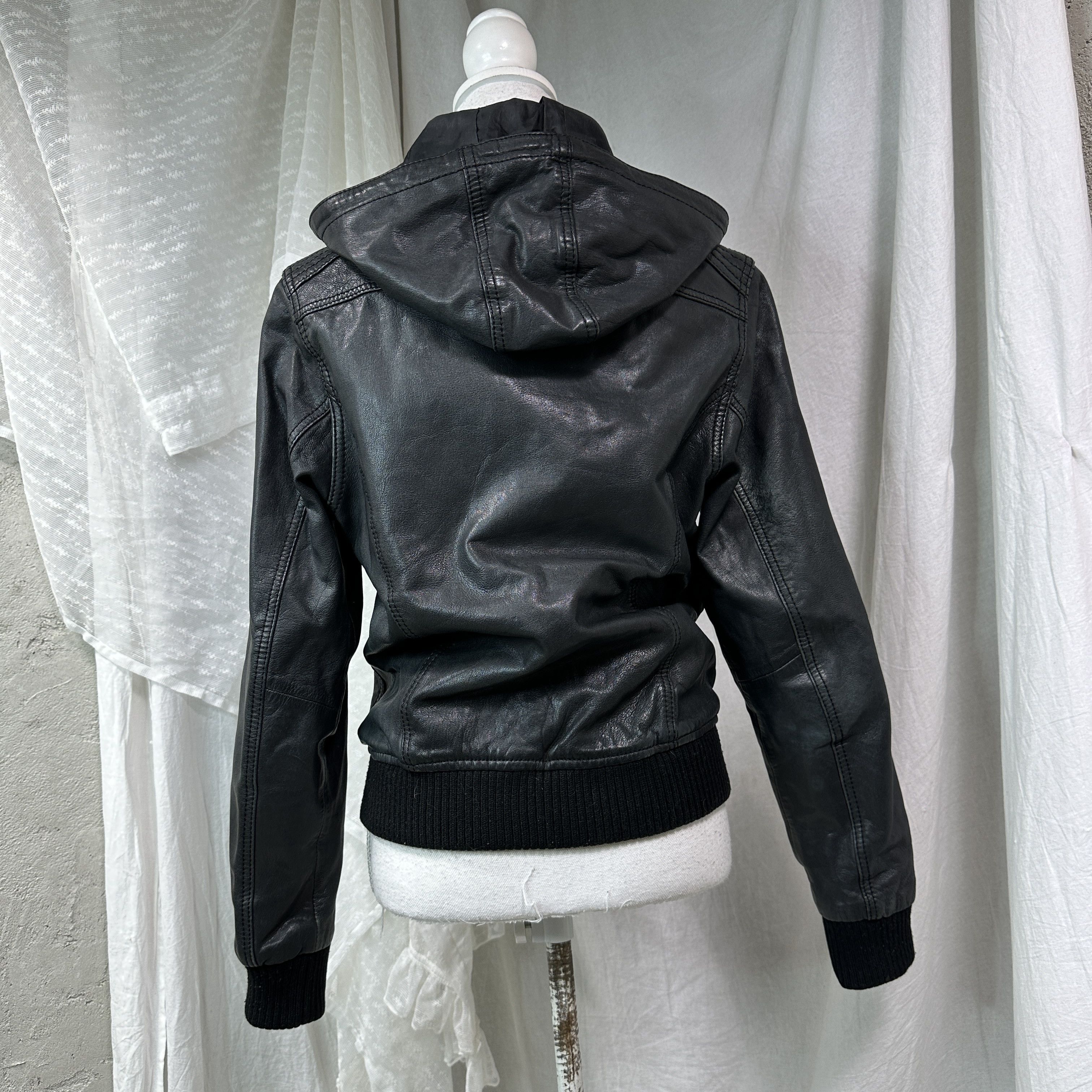 Vintage Vintage Leather Grunge Biker Moto Hooded Jacket 00s Size S / US 4 / IT 40 - 8 Thumbnail