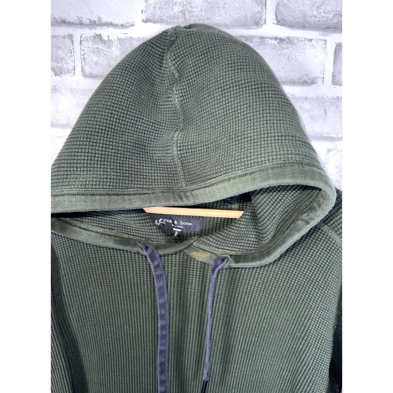 Rag & Bone VINTAGE Rag & Bone Olive Green Waffle Knit Hoodie 100% Cotton Mens M Size US M / EU 48-50 / 2 - 2 Thumbnail