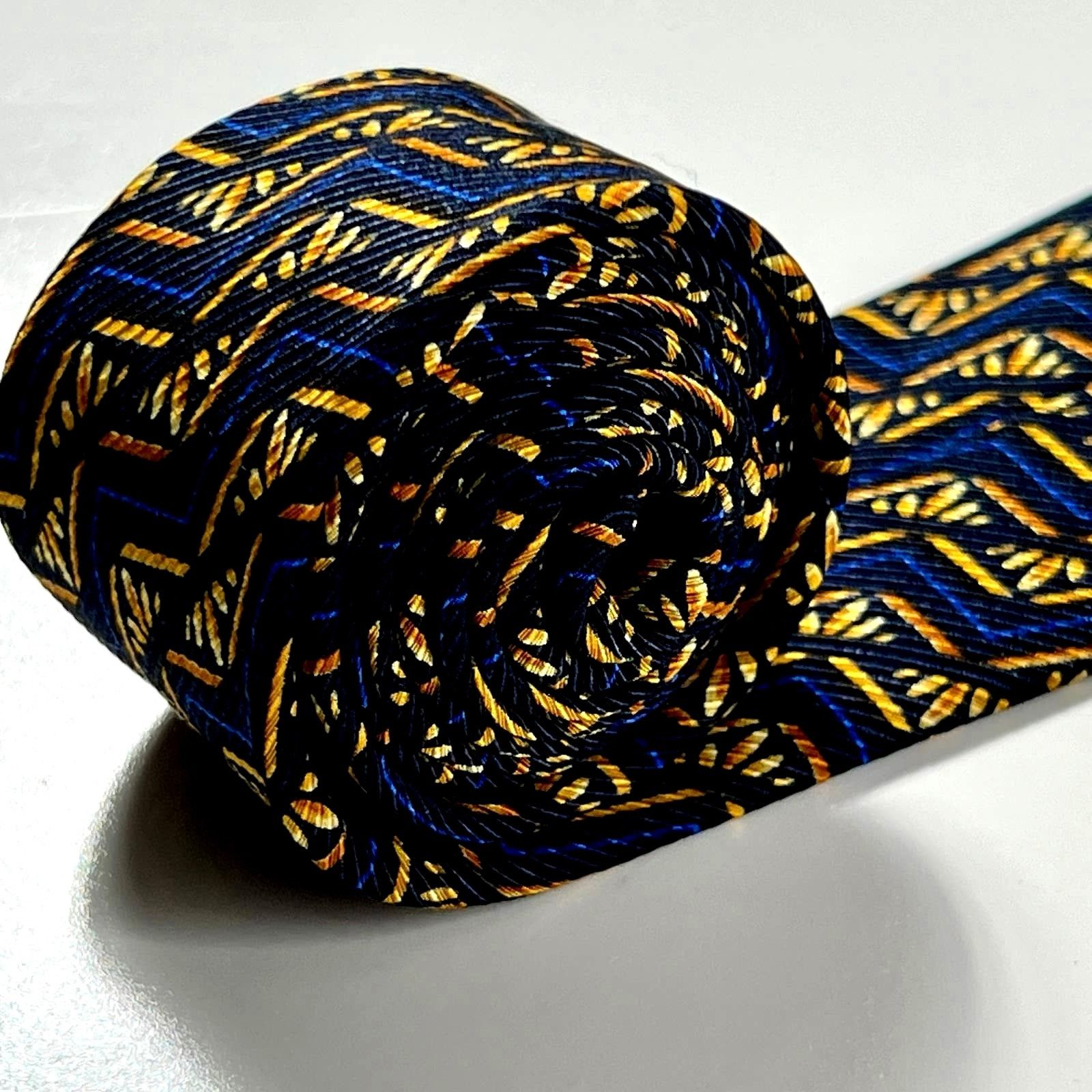 Altea Altea Milano Men's Tie Blue Gold 100% Silk Striped Necktie Size ONE SIZE - 7 Thumbnail
