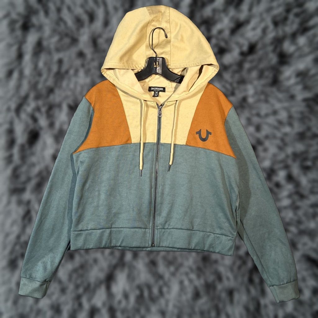 True Religion True Religion Sweatshirt Hoodie XL Crop Color Block Full Zip Women Long Sleeve Multicolor Logo Activewear Regular Fit Size XL / US 12-14 / IT 48-50 - 1 Thumbnail