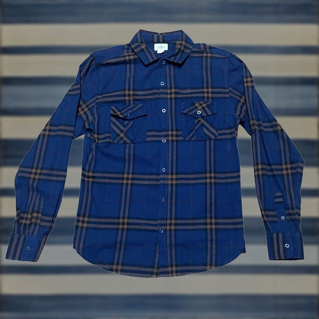 Lee Lee Dungarees Button-Up Shirt Plaid Flannel Long Sleeve Medium Blue Orange, M, Cotton/Polyester, Casual Workwear, Men Size US M / EU 48-50 / 2 - 1 Thumbnail