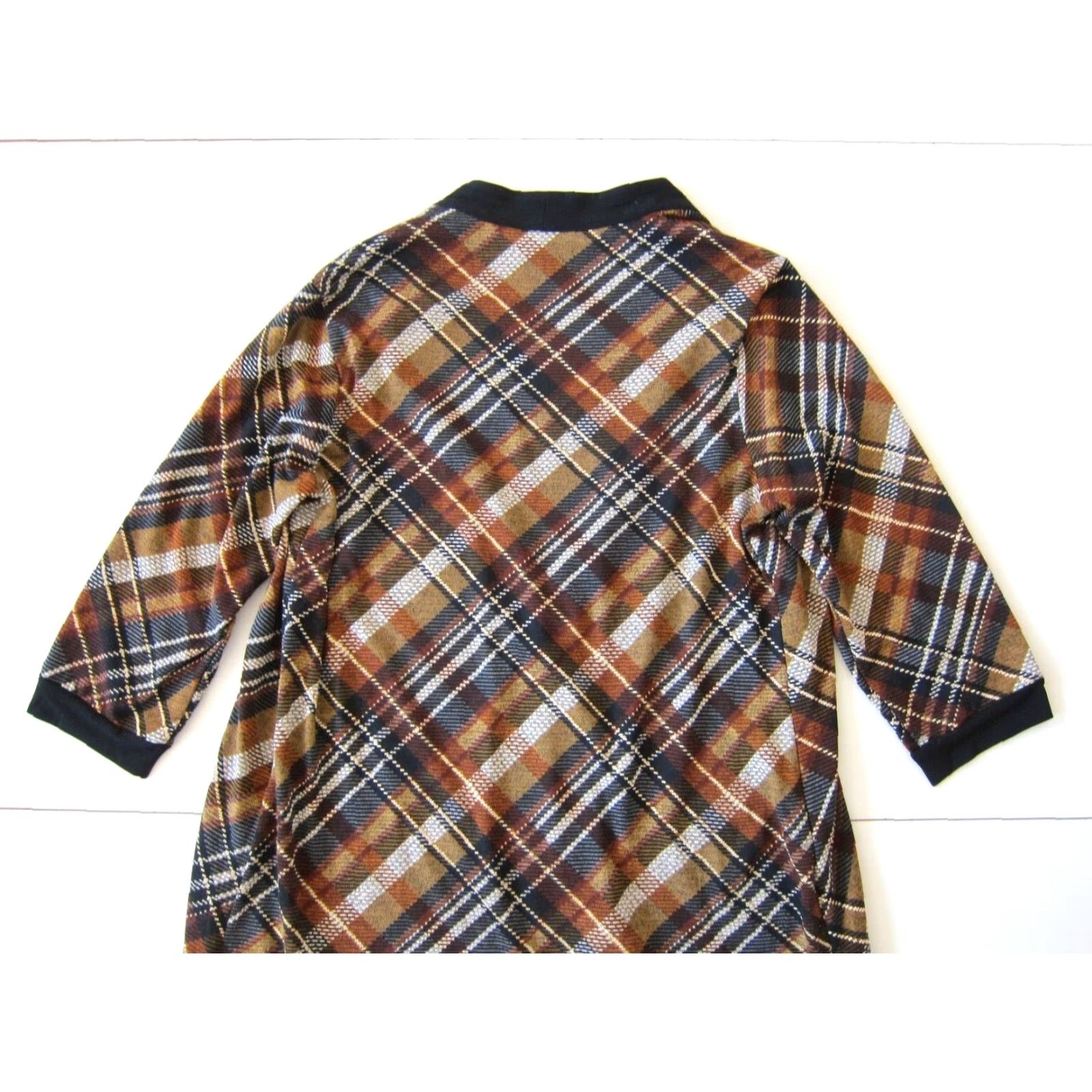 Vintage VINTAGE En Focus Women Black Brown Plaid Stretch 3/4 Sleeve Cardigan Tunic Dress 14W Size XL / US 12-14 / IT 48-50 - 5 Thumbnail