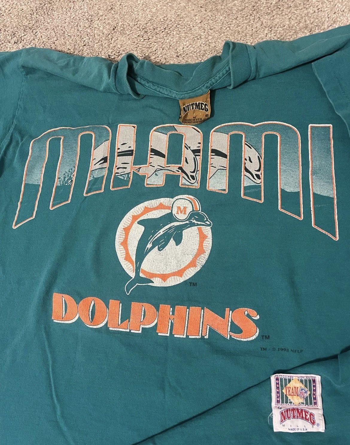 Number (N)ine × Nutmeg × Vintage Vintage 90s Miami Dolphins Nutmeg shirt Size M single Stitch Size US M / EU 48-50 / 2 - 5 Thumbnail