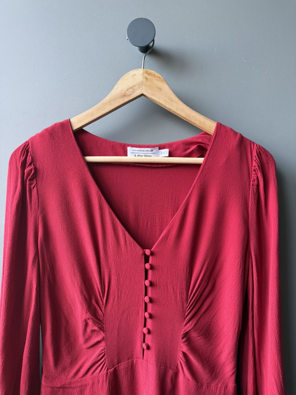 & Other Stories & Other Stories Red Romantic V-Neck Viscose Dress Size M / US 6-8 / IT 42-44 - 2 Thumbnail