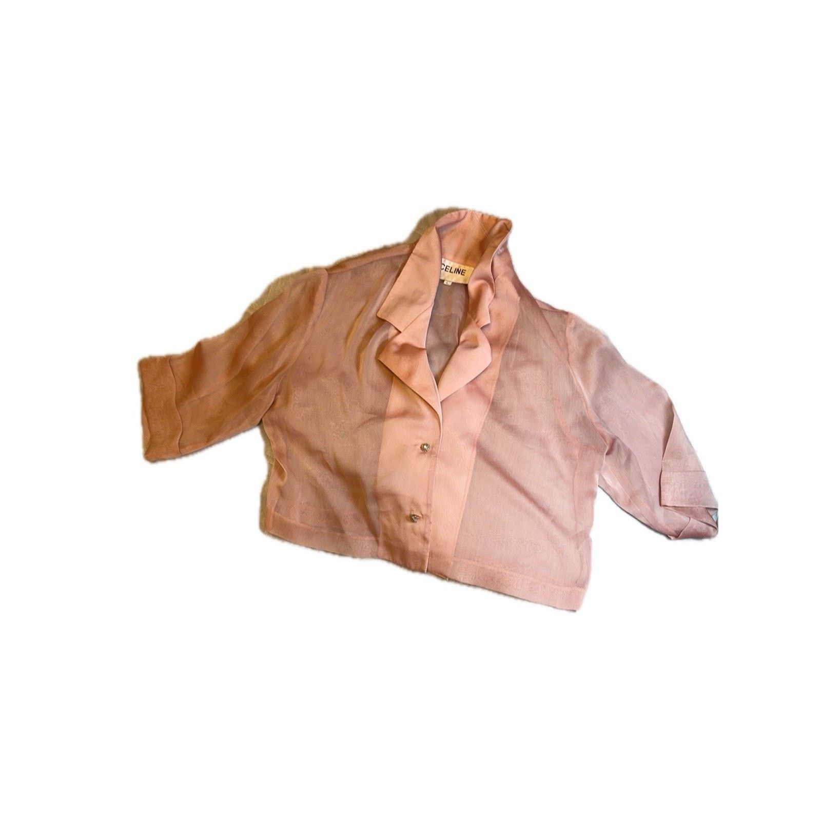 CELINE Sheer Silk Blouse Pink Cropped Women’s Size L