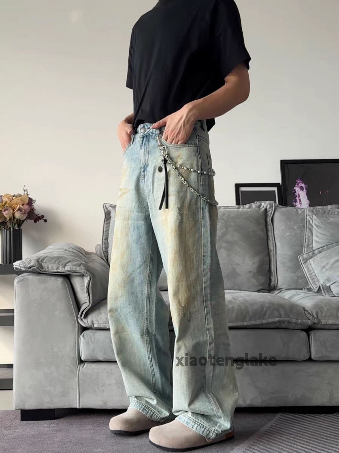 Jean × Vintage washed faded rusty stain paint loose baggy jeans Size US 33 - 4 Thumbnail