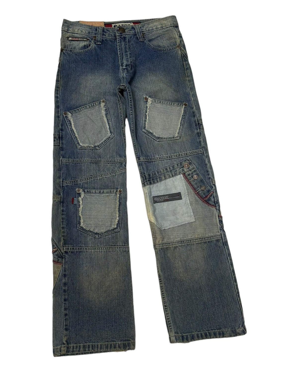 14th Addiction RECONSTUCTED MULTI POCKET DENIM PATCHWORK GAZOZ JEANS HYPE Size US 32 / EU 48 - 6 Thumbnail