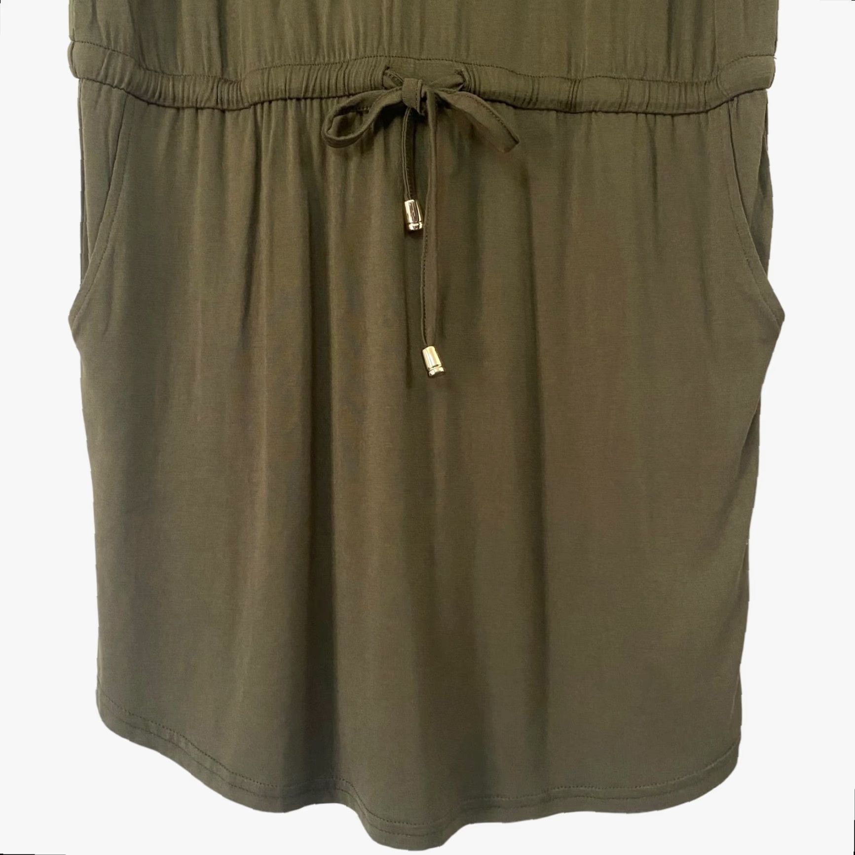 Vintage LASCANA Zip-Front Mini Dress Green Women's Size 6 Casual Drawstring Beach 3/4 Sleeve Size M / US 6-8 / IT 42-44 - 7 Thumbnail
