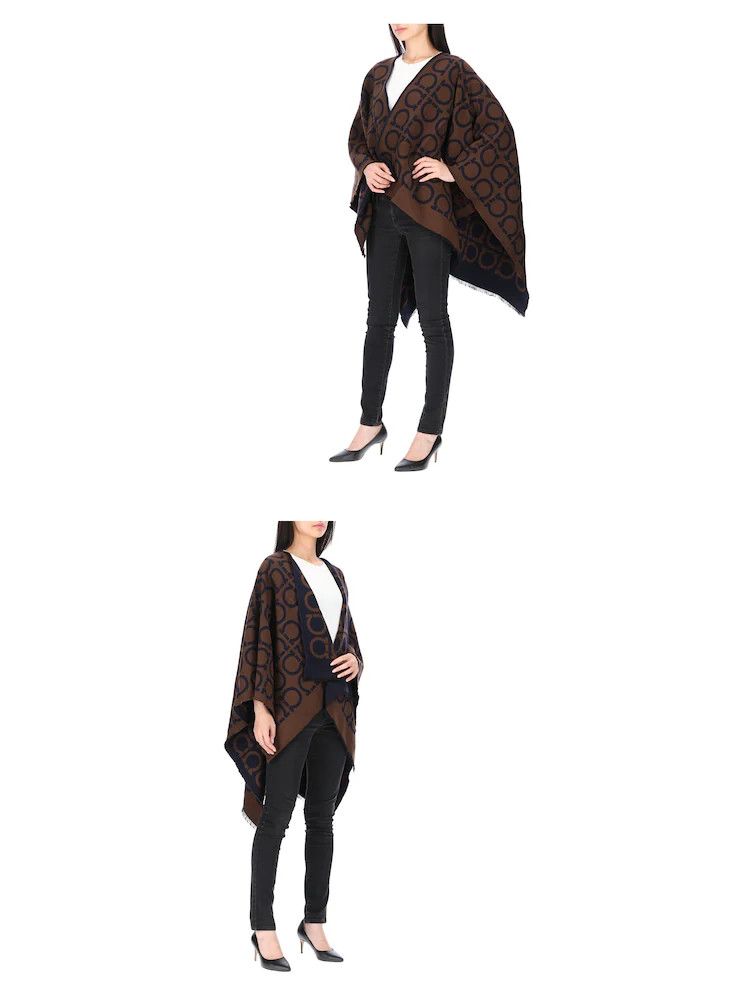 Salvatore Ferragamo o1s1rm0924 Reversible Wool Cape in Blue/Brown Size S / US 4 / IT 40 - 7 Thumbnail