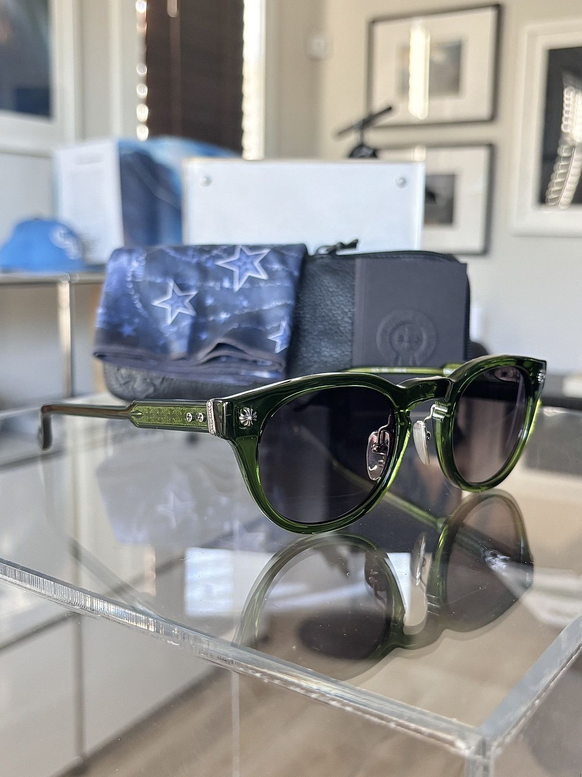 CHROME HEARTS | GREEN SILVER DINGALONGLINGLONG SUNGLASSES