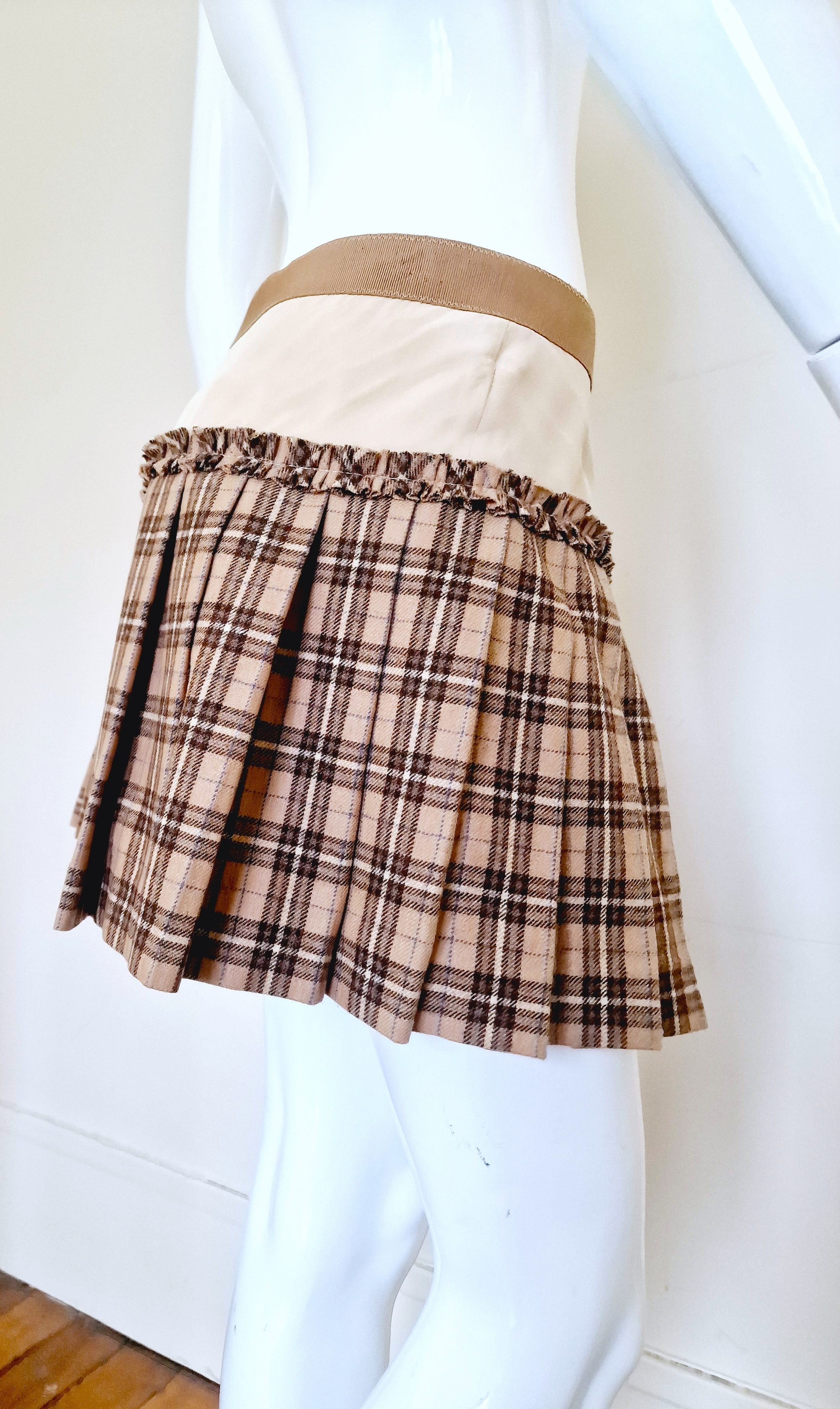 Dolce and Gabbana Tartan Trim Pleated Checked D&G Mini Skirt