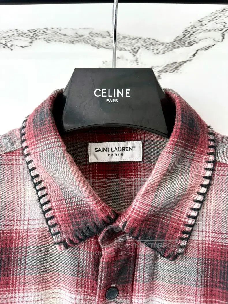 Saint Laurent Paris Saint Laurent Paris White and Pink Plaid Shirt Size US M / EU 48-50 / 2 - 3 Thumbnail