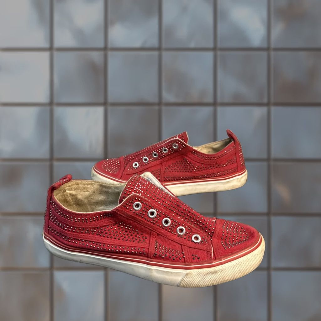 True Religion VINTAGE True Religion Sneakers Woman Red Size 8 Rhinestone-Studded Canvas Slip-On Shoes Women Sneaker 8 Red Womens Size US 8 / IT 38 - 1 Thumbnail
