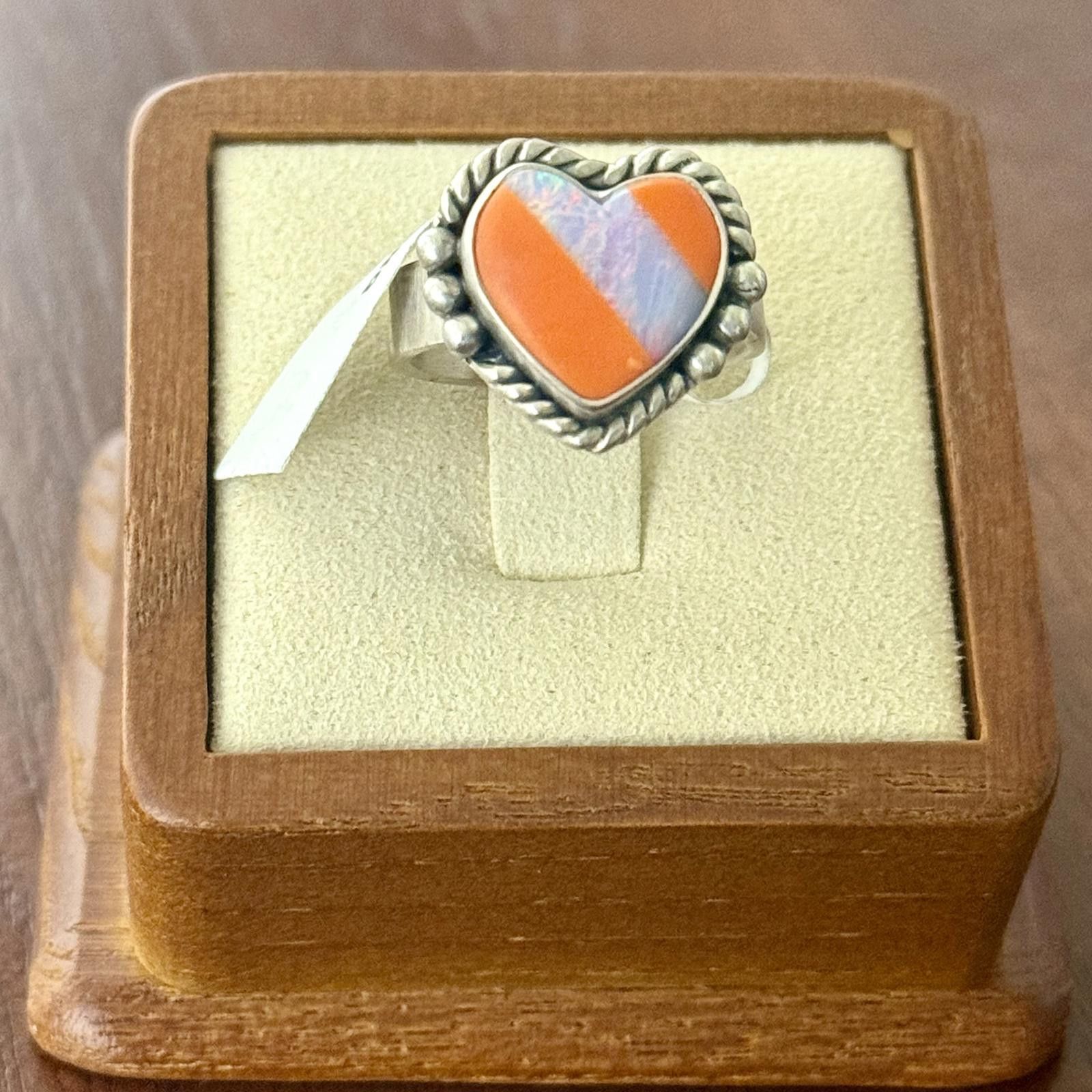 Designer Southwest Heart Opal Inlay Adjustable Sterling Silver Ring Size ONE SIZE - 2 Thumbnail