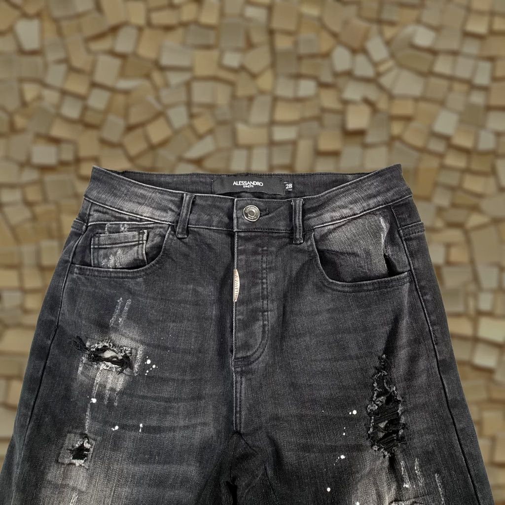 Alessandro Dell'acqua ALESSANDRO Zavetti Mens Jeans Black W28 L32 Distressed Stretch Denim Skinny Size US 28 / EU 44 - 1 Thumbnail