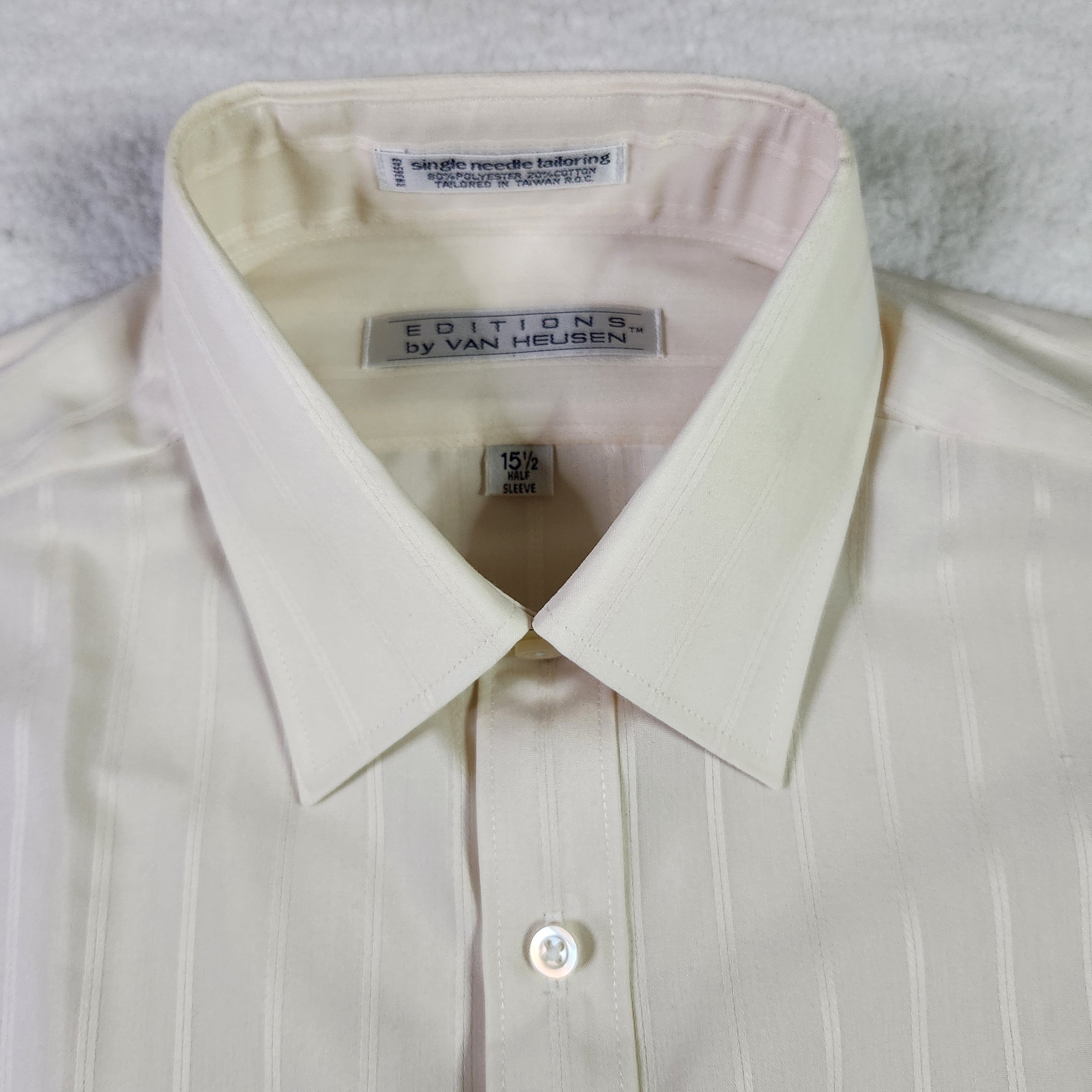 Van Heusen VINTAGE Van Heusen Half Sleeve Dress Shirt 15.5 Cream Stripe Size US L / EU 52-54 / 3 - 2 Thumbnail