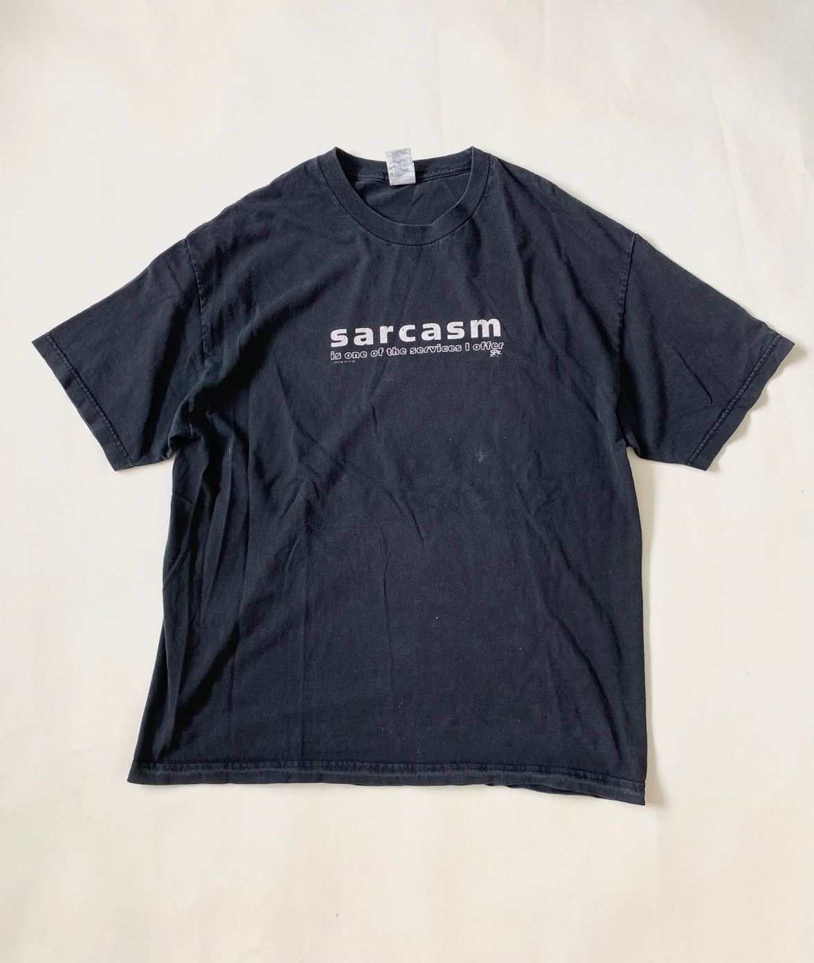 Japanese Brand × Vintage Vintage Distressed Y2K Faded Black Slogan Tee Size US XL / EU 56 / 4 - 1 Thumbnail
