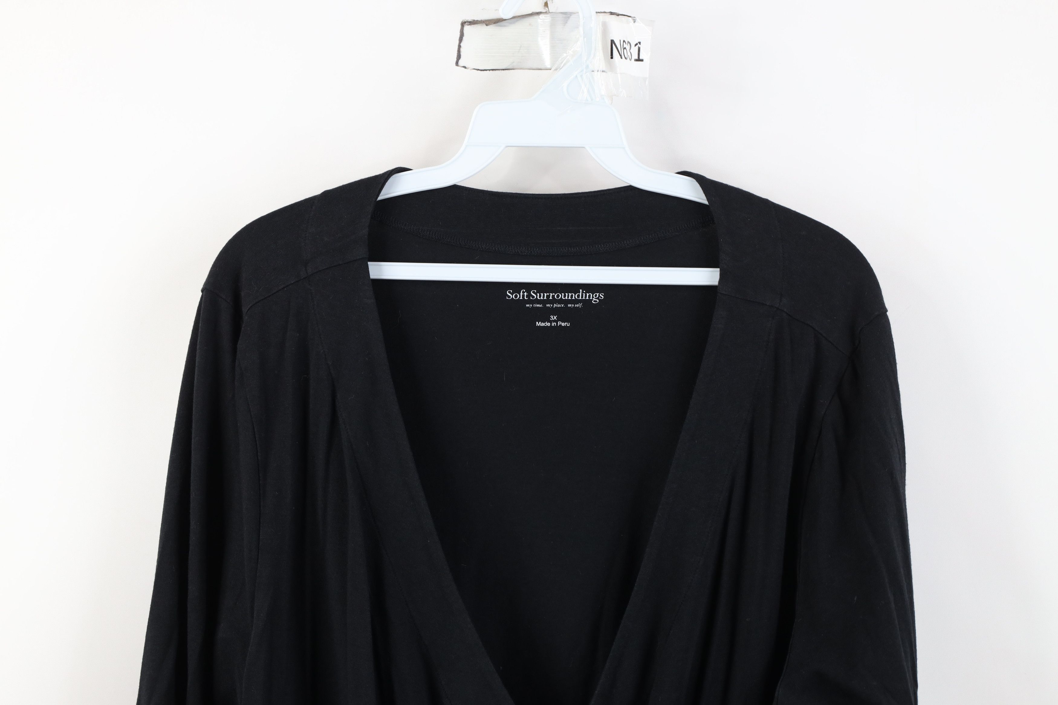 Soft Surroundings Soft Surroundings Cross Wrap Ruffled Shirt Top Black Size 3XL / US 20-22 - 2 Thumbnail