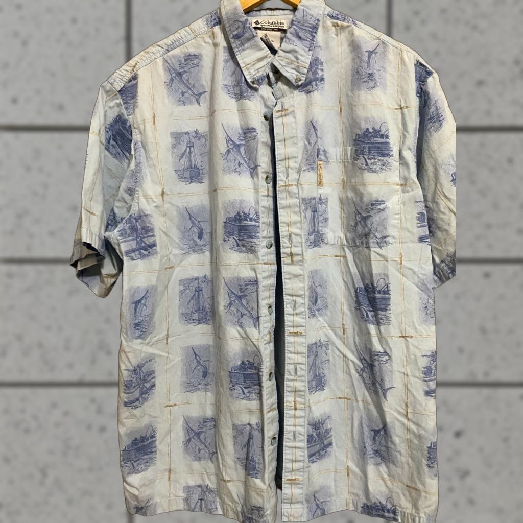 Vintage Columbia River Lodge PFG Short Sleeve Shirt Fish Boats Button-Up XL Mens Blue Size US XL / EU 56 / 4 - 1 Thumbnail