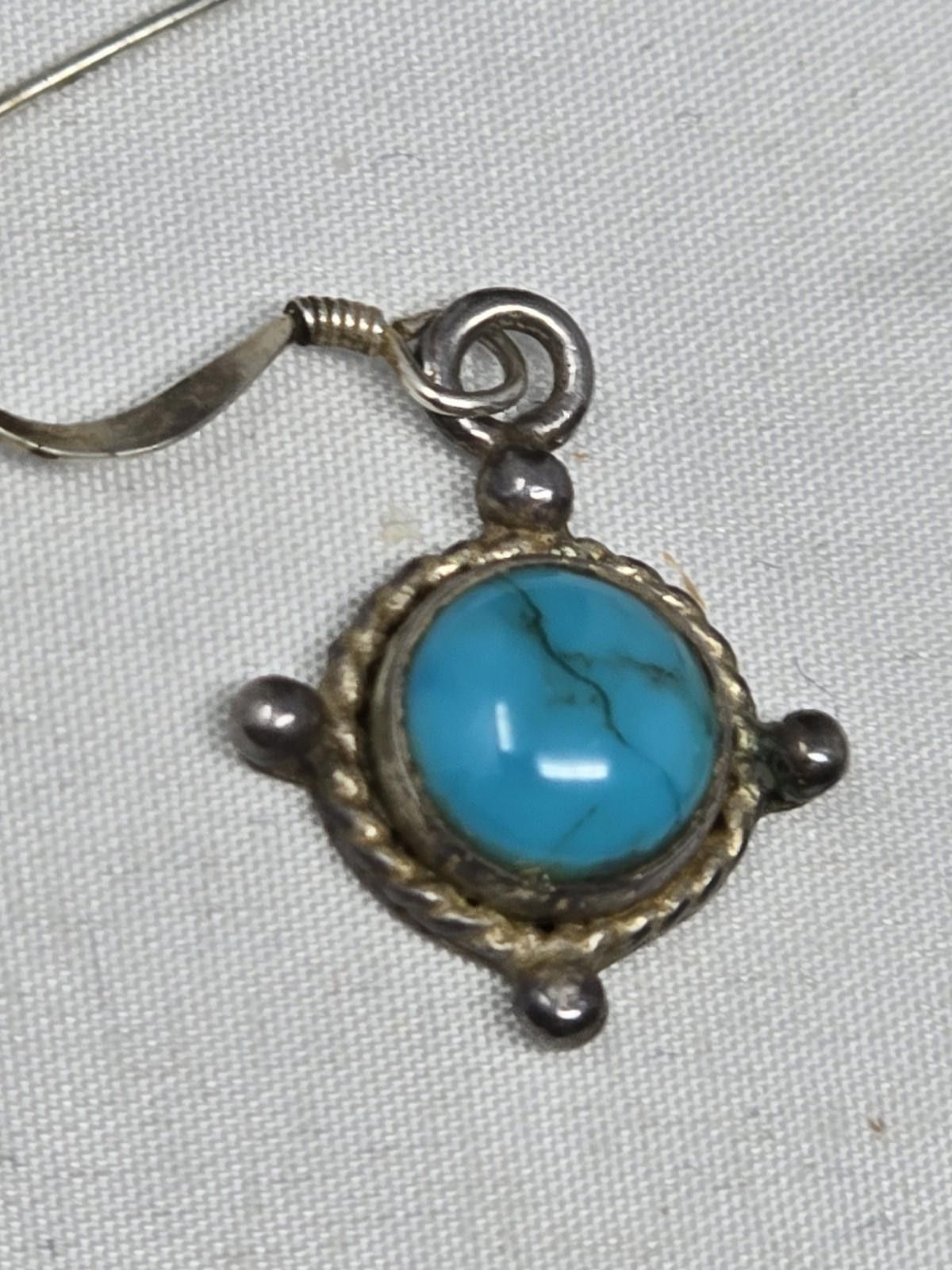 Sterling Silver ​Vtg STERLING Silver Turquoise Dangle Earrings Size ONE SIZE - 2 Thumbnail