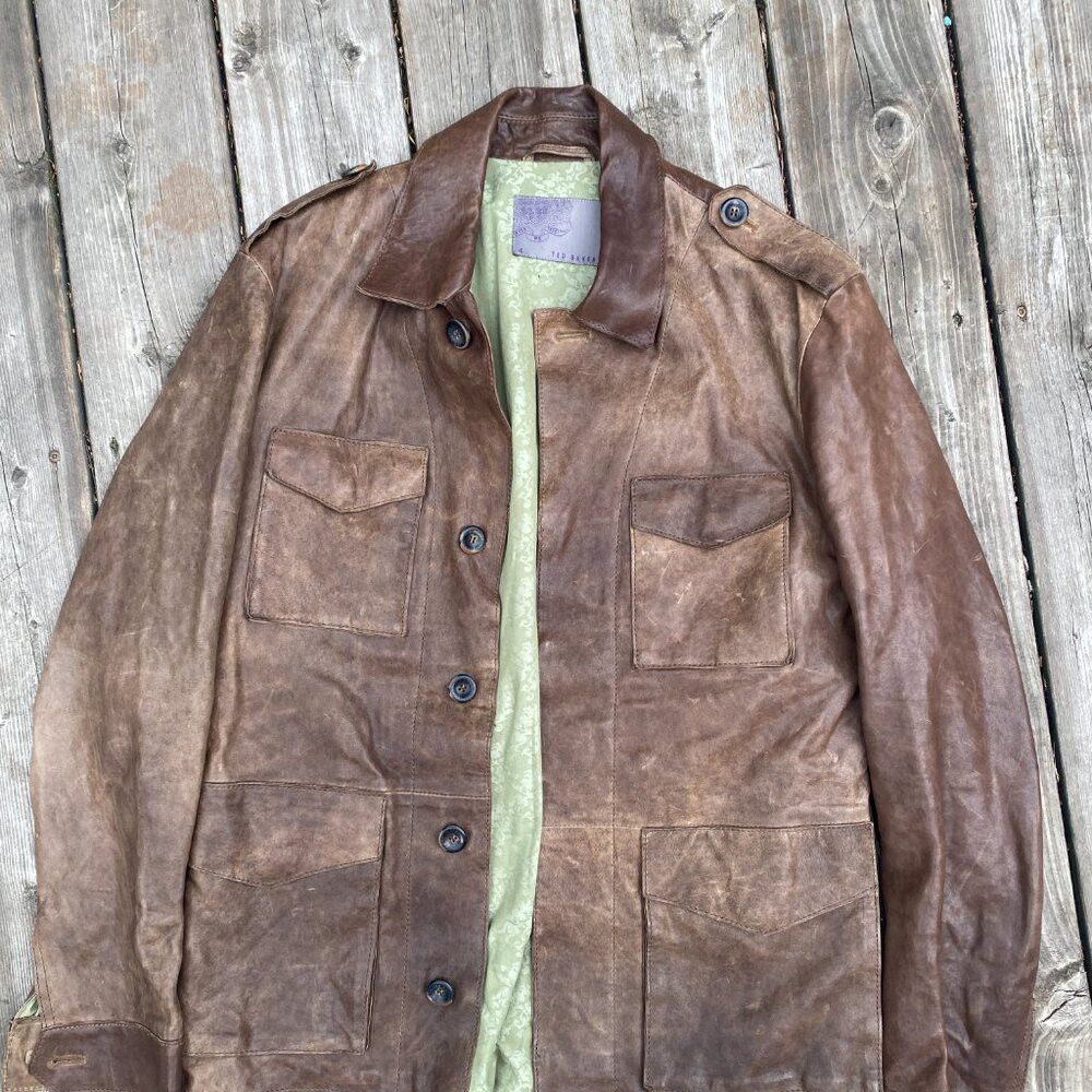 Ted Baker Vintage Ted Baker London Leather M-65 Field Jacket Brown Si Size US XL / EU 56 / 4 - 9 Thumbnail