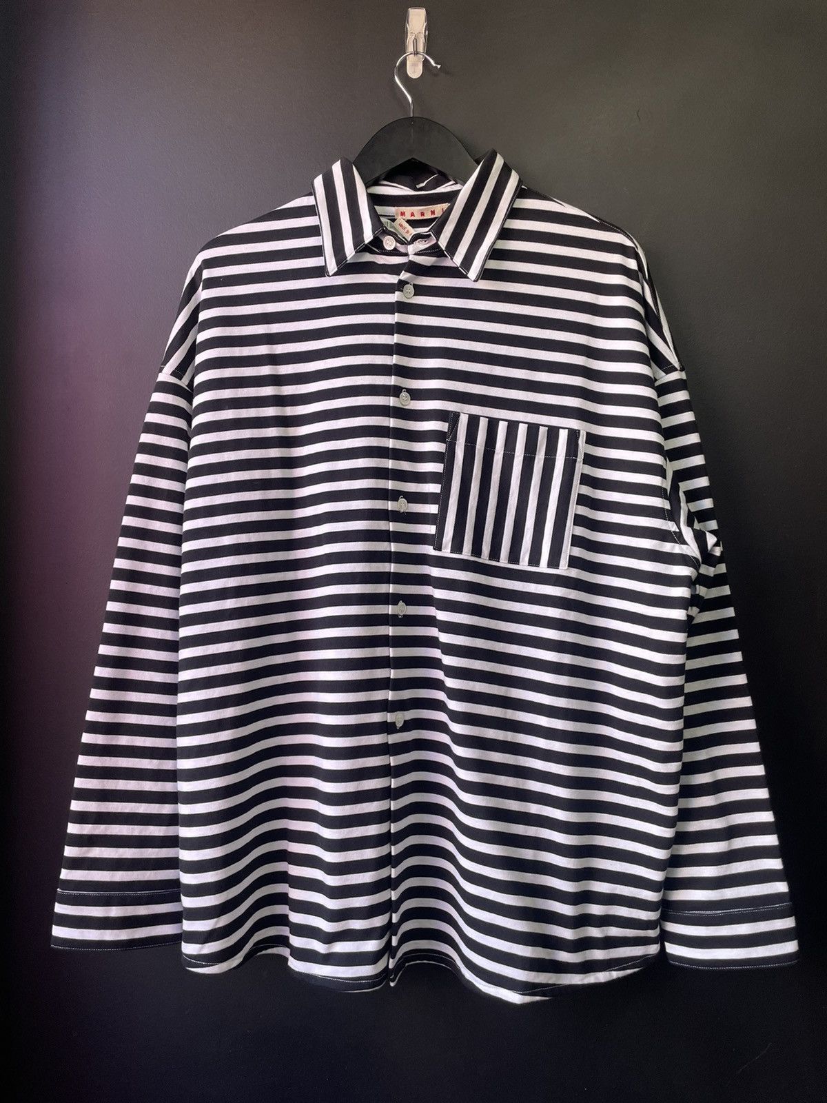 image of Marni Compact Striped Jersey Shirt Size 52 in Black White, Men's