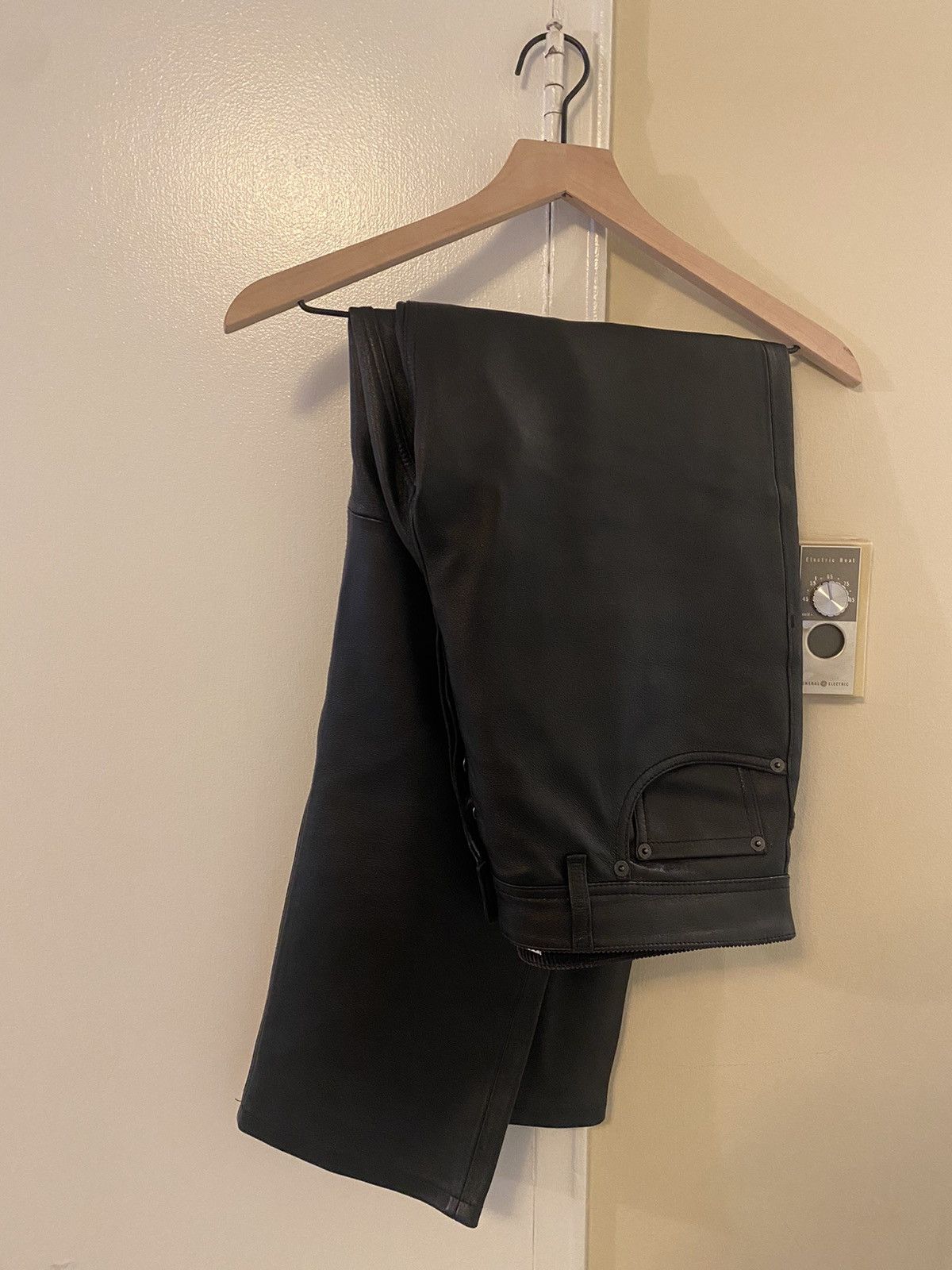 image of Black Leather Acne Studios Pants, Men's (Size 32)
