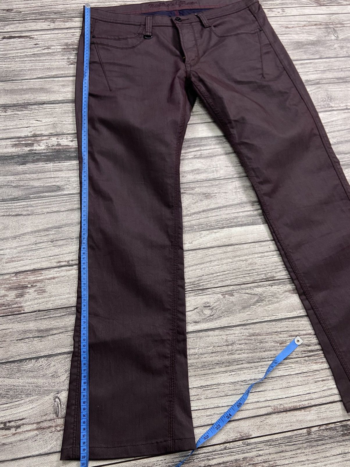 If Six Was Nine × Le Grande Bleu (L.G.B.) × Nicole Club 2000s NCFM Punk Goth Waxed Flare Pants Burgundy Avant Garde Size US 36 / EU 52 - 2 Thumbnail