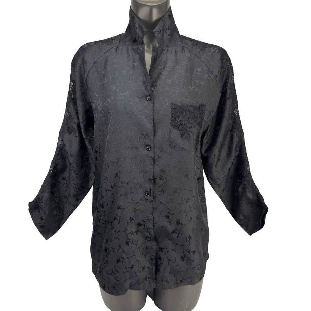 Other VOGUE Dessous VTG Jacquard Long Sleeve Black Pajama Set Sz M Size ONE SIZE - 3 Thumbnail