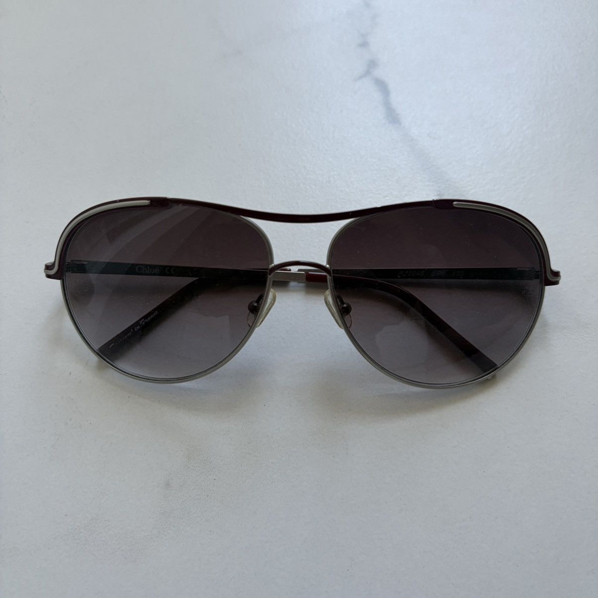 Chloe Chloé CL2245 Aviator Sunglasses Silver Burgundy Red Gradient Size ONE SIZE - 2 Thumbnail