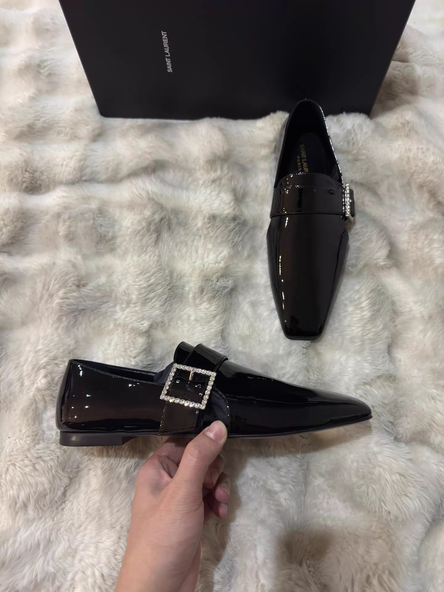 Saint Laurent Paris Saint Laurent M Patent Crystal Square Buckle Loafer 40 New Size US 7 / EU 40 - 2 Thumbnail