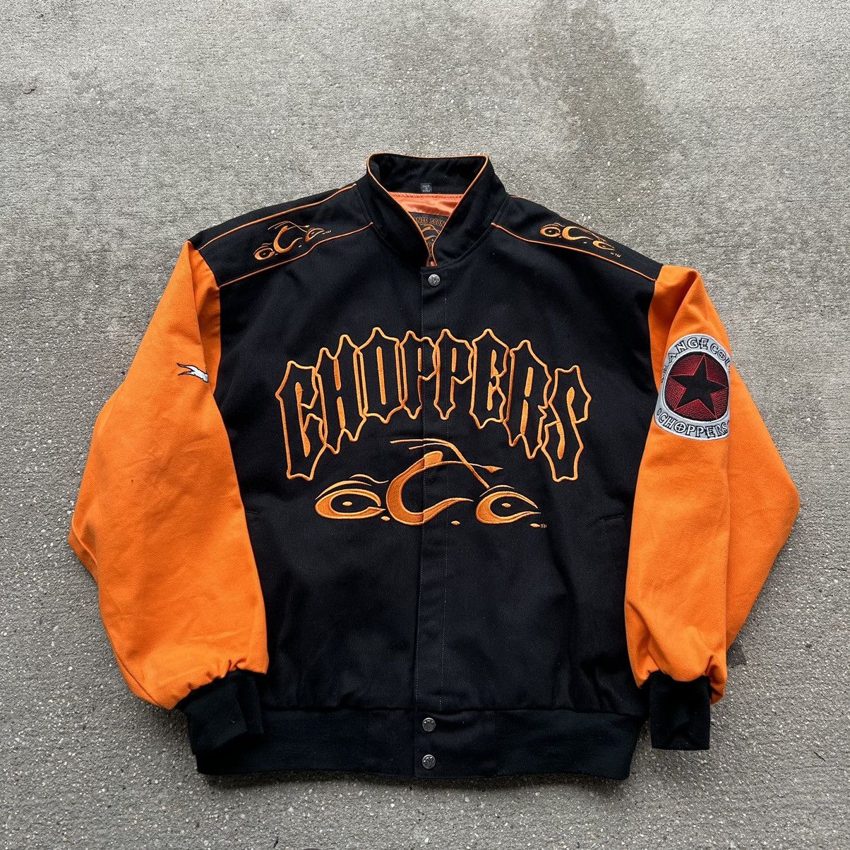 image of Vintage 90's Orange County Choppers, Black And Orange Bomber Jacket in Black Orange, Men's (Size 2X