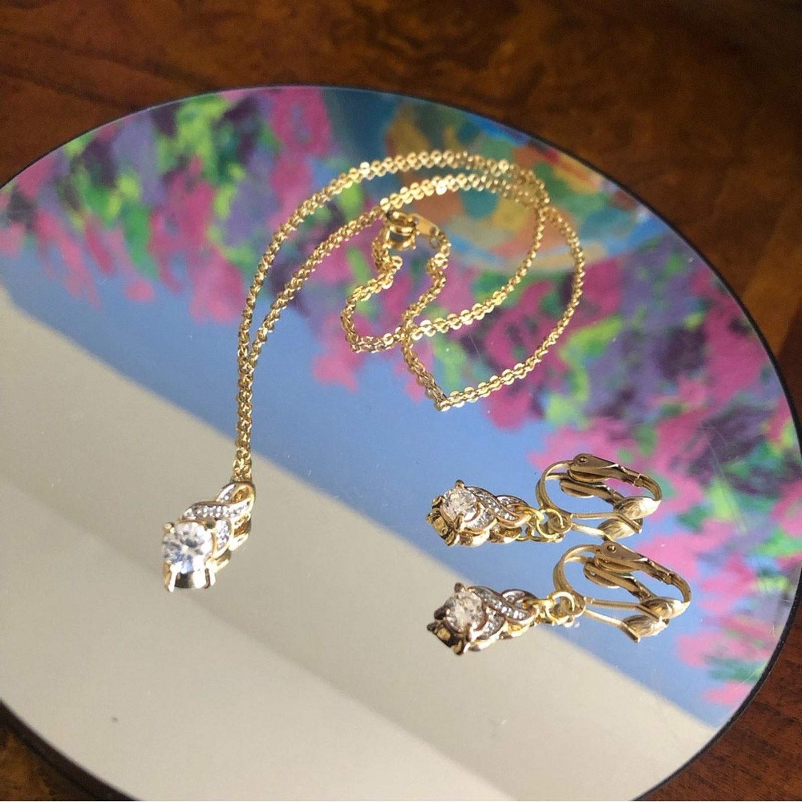 Vintage Lind 14Kt Gold Simulated Diamond Jewelry Set, Women's