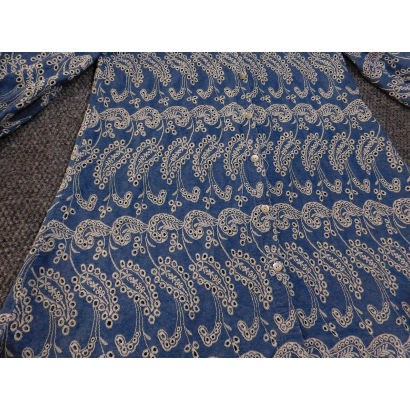 Zara Zara Shirt Womens Medium Blue Paisley Embroidered Button-Up Long Sleeve Top Blouse Size M / US 6-8 / IT 42-44 - 5 Thumbnail