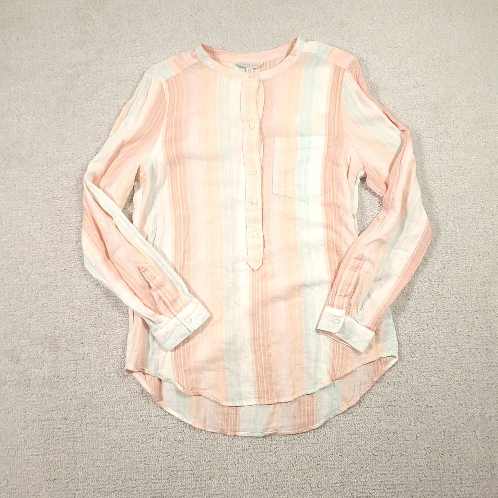 Lucky Brand Lucky Brand Popover Top Striped Roll Tab Long Sleeve Beachy Small Henley Shirt Women XS- Regular? Size S / US 4 / IT 40 - 2 Thumbnail