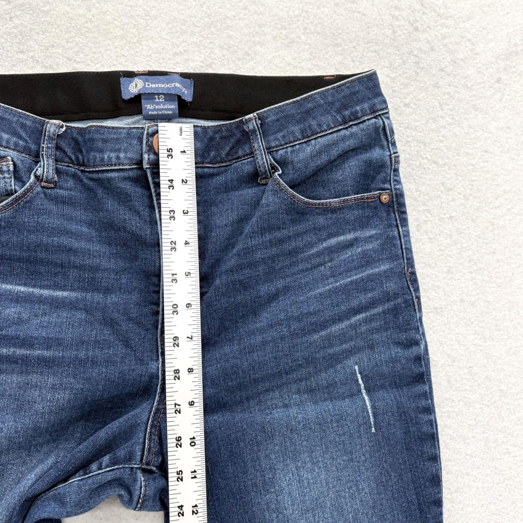 Vintage Democracy Jeans Ankle Womens 12 Blue Wash Distressed Raw Hem Stretch Slim 5-Pocket Size 34" / US 12 / IT 48 - 7 Thumbnail