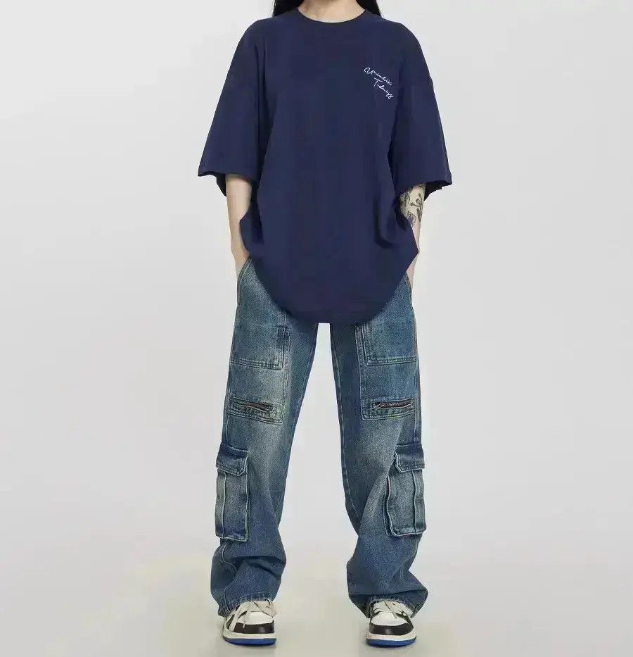 Japanese Brand Retro washed multi pocket straight leg jeans Size US 32 / EU 48 - 2 Thumbnail