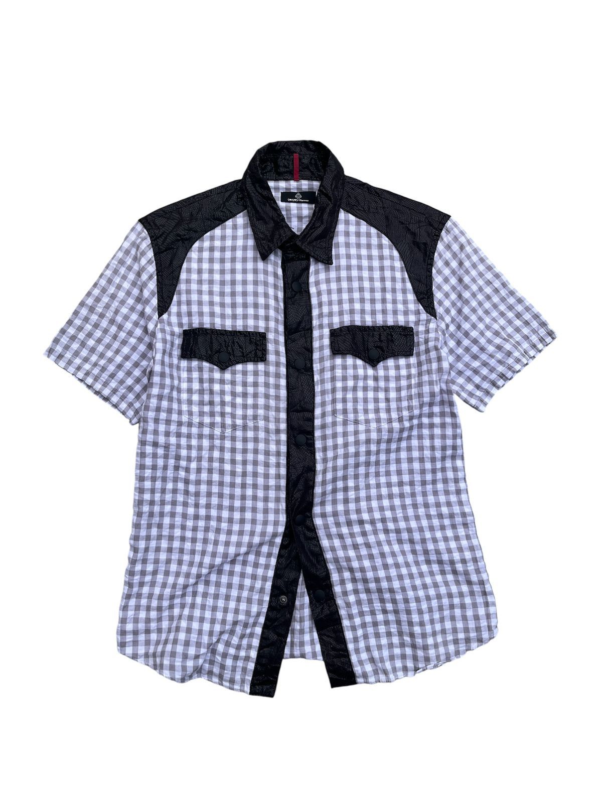 291295=Homme 291295 Gingham Check with Faux Leather Yoke Patchwork Size US S / EU 44-46 / 1 - 1 Thumbnail