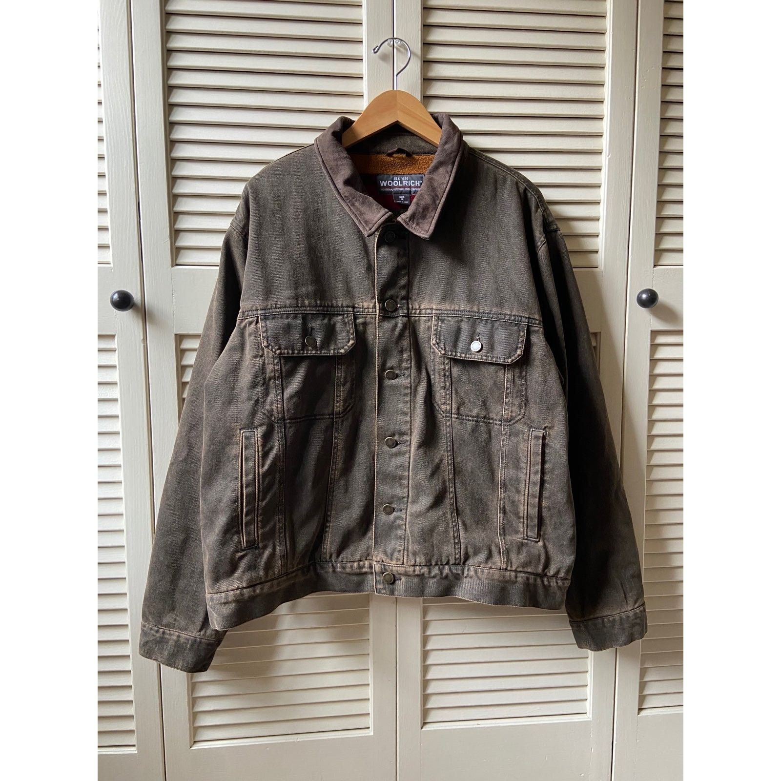 Vintage × Woolrich Woolen Mills Vintage Woolrich Fleece Blanket Lined Brown Work Jacket XL Size US XL / EU 56 / 4 - 1 Thumbnail