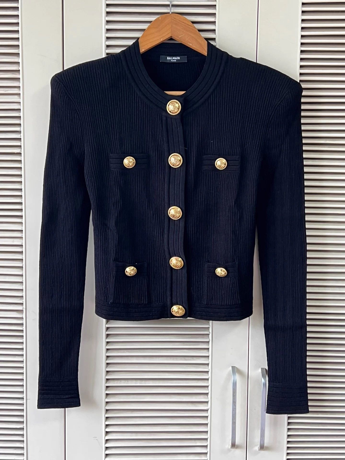 Balmain Balmain Black Stripe Knit Cardigan 40 Gold Buttons Size S / US 4 / IT 40 - 1 Thumbnail