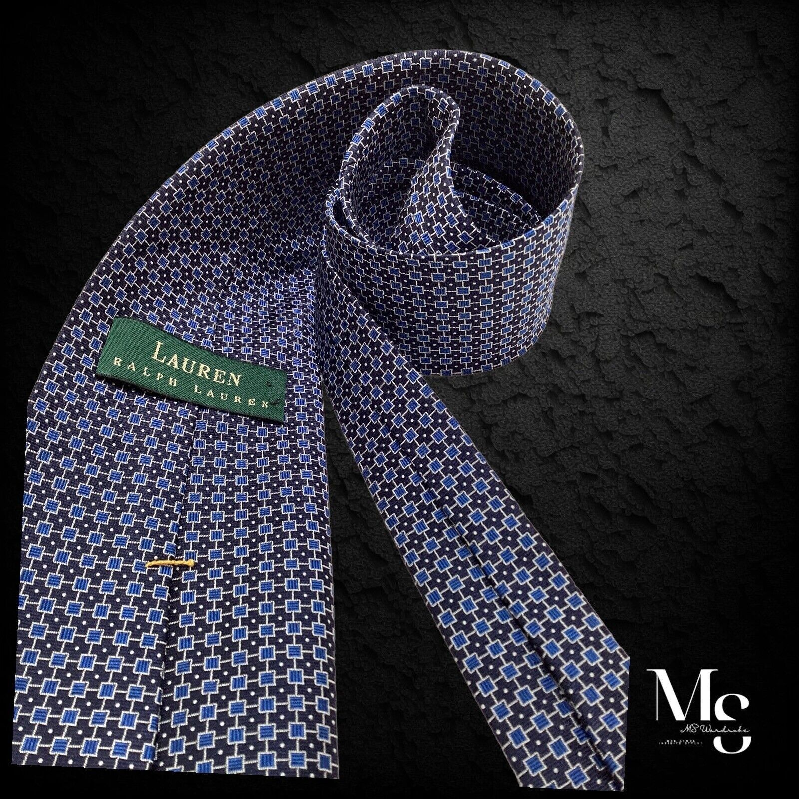 Lauren Ralph Lauren LAUREN RALPH LAUREN Blue Geometric Luxury Silk Tie Made In U Size ONE SIZE - 3 Thumbnail