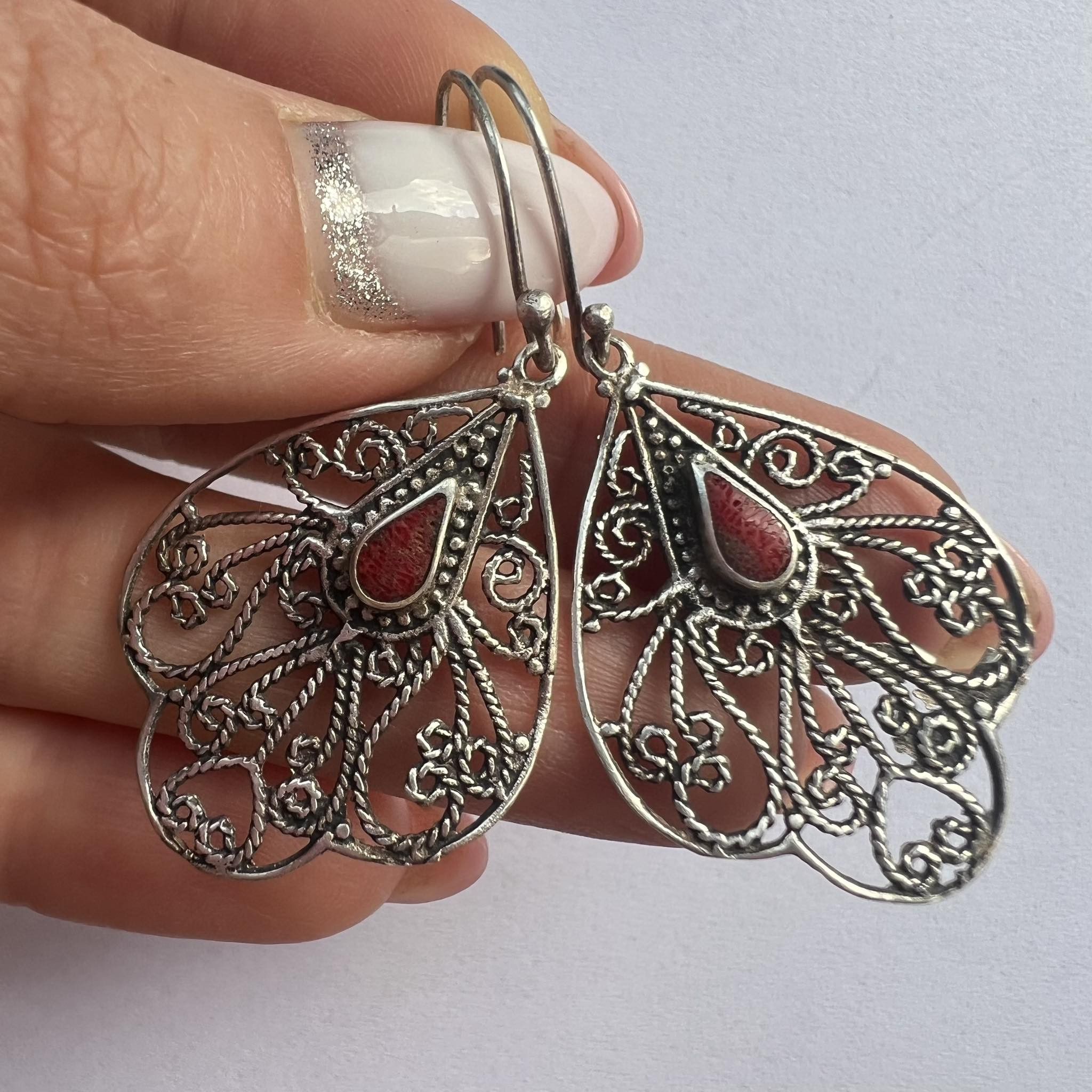 Jewelry Vintage Sterling Silver 925 Earrings Natural Red Jasper Size ONE SIZE - 4 Thumbnail