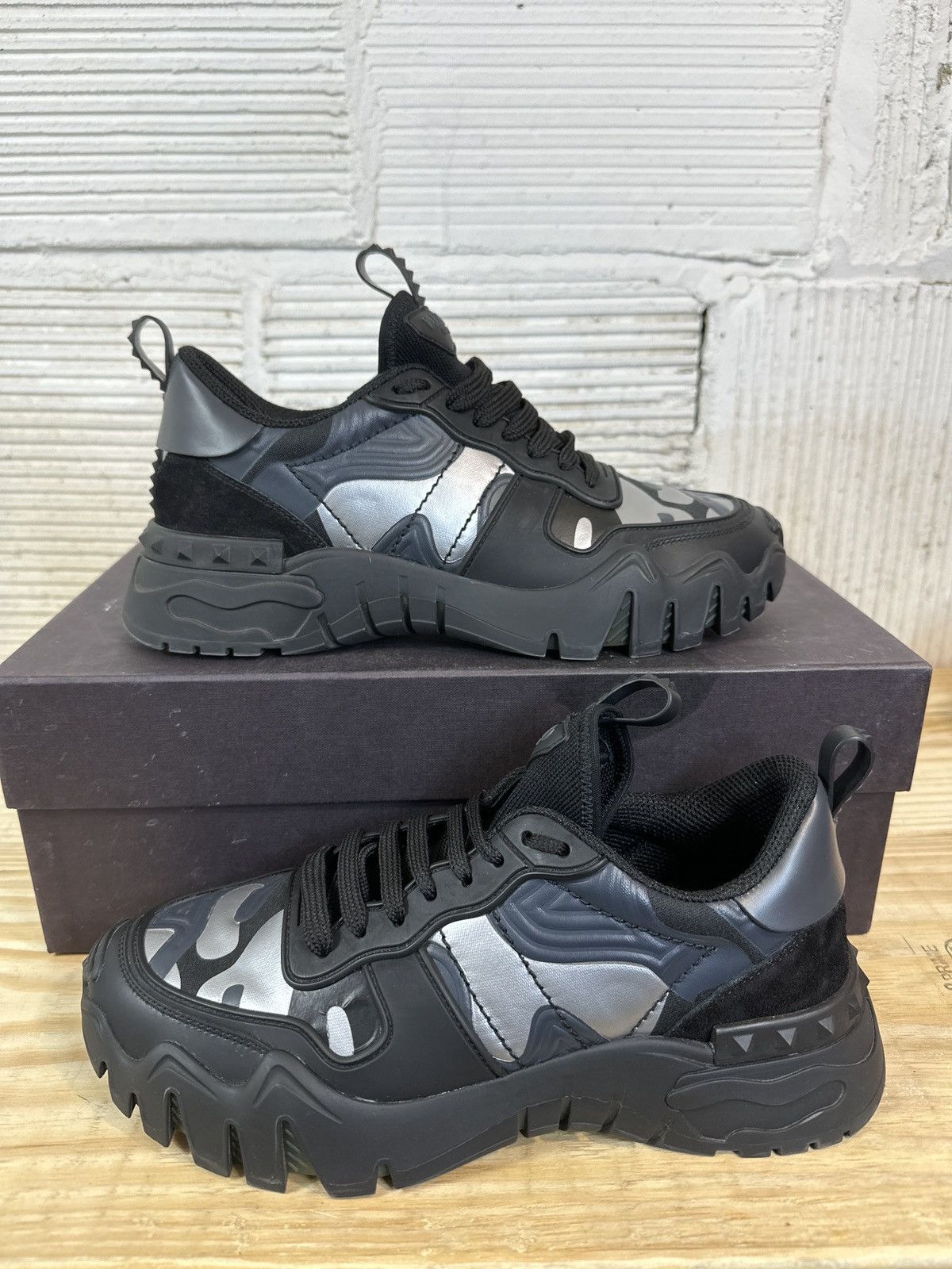 image of Valentino Rock Runner Plus Camo Sneaker Size 40 in Black, Men's